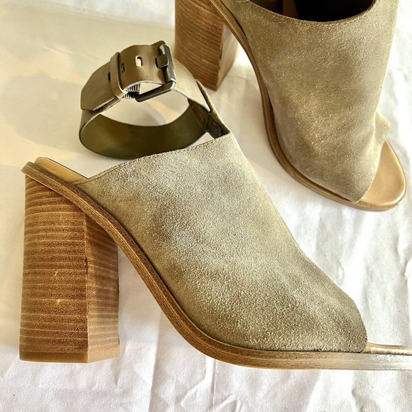 Marc Fisher Sandals Womens 10 M Vashi Ankle Strap Tan Suede Block Heels Casual - Picture 2 of 15